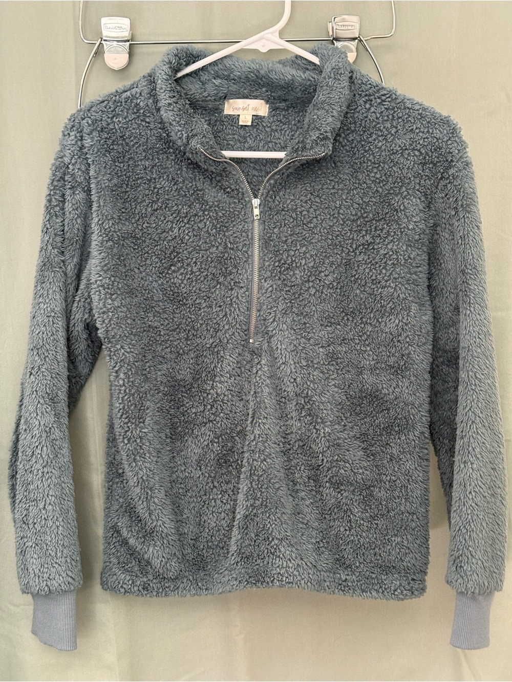 Sunset West Girls Half-Zip Sherpa Pullover - Greenish Gray